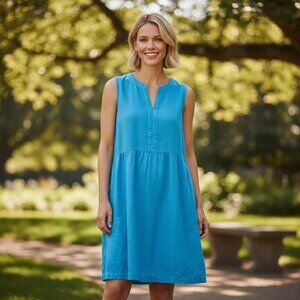 J.Jill Turquoise Blue Linen Sleeveless Shift Tiered Dress Casual Summer Size XL